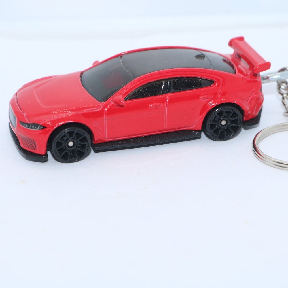 Hot Wheels 2018 red Jaguar XE SV Project 8 custom keychain 1/64 scale